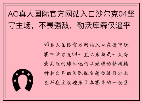 AG真人国际官方网站入口沙尔克04坚守主场，不畏强敌，勒沃库森仅逼平，展现坚韧实力
