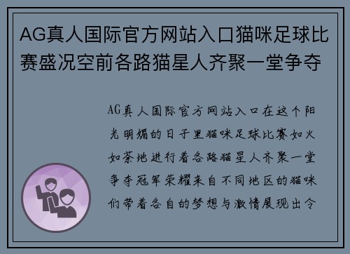 AG真人国际官方网站入口猫咪足球比赛盛况空前各路猫星人齐聚一堂争夺冠军荣耀